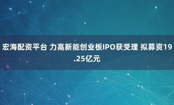 宏海配资平台 力高新能创业板IPO获受理 拟募资19.25亿元